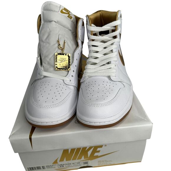 💎✨NEW IN BOX✨💎NIKE Air Jordan 1 Retro HIgh OG (GS) Mettalic Gold - Picture 3 of 7